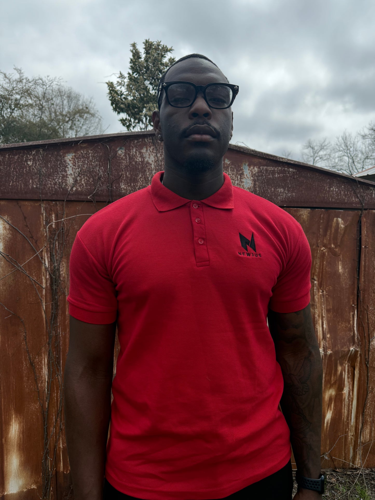 Red Newjus Collar Shirt